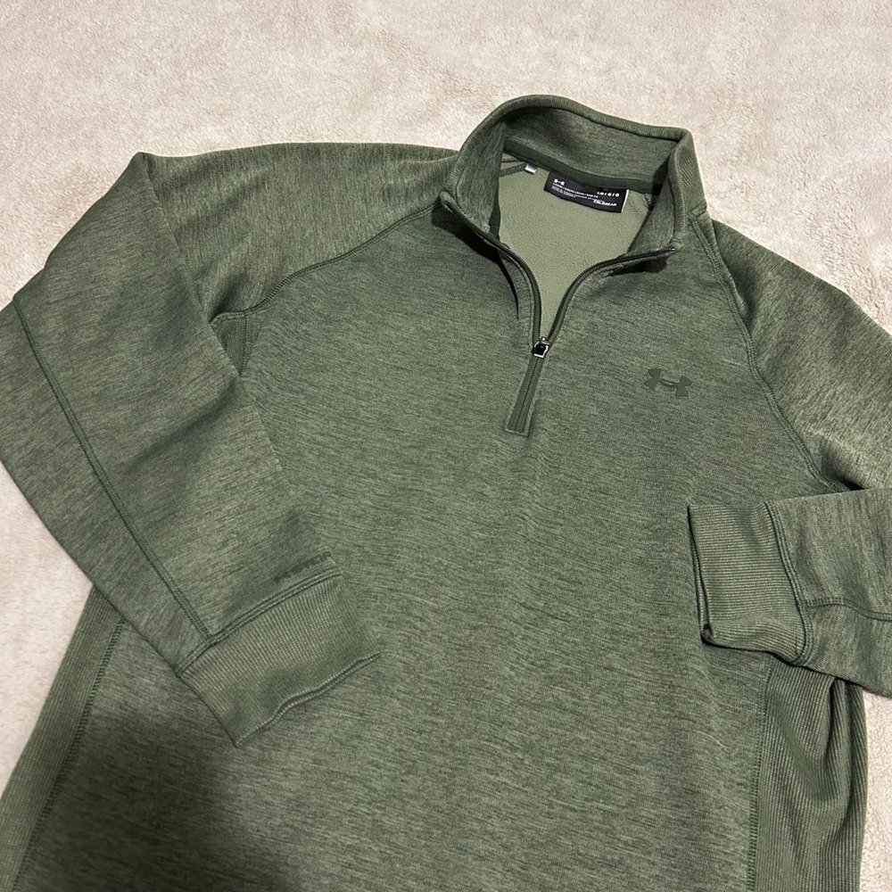 Under Armour 1/4 Zip Pullover Mens‎ Large Green ColdGear Storm Loose Fit Sweater